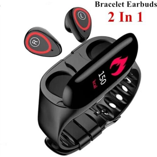 TWS bluetooth 5.0 earphone smart watch men Fitness Tracker smart band Heart Rate Monitor wristband for IOS Android smartPhones