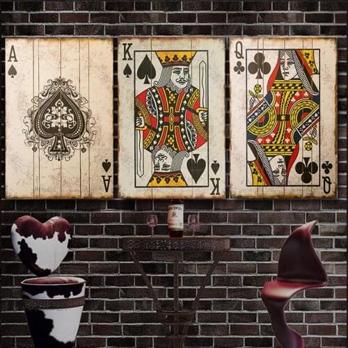 Vintage Poker Playing Cards Canvas Painting Posters and Prints Wall Art Pictures for Home Design Bedroom Bar Pub Decoration