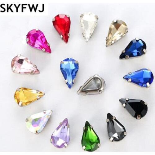 6x10,8x13mm Glass Crystal Teardrop Fancy Stone with thickening Open Back Metal Claw setting Drop Sew On Rhinestone Dress Garment