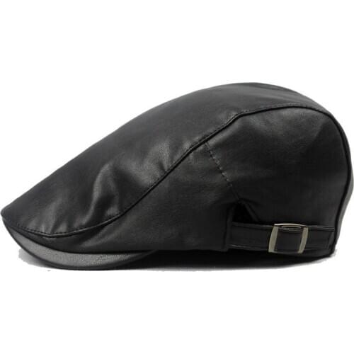 Solid Color 4 Colors Newsboy Caps Pu Flat Peaked Cap for Men and Women Painter Beret Hats 38