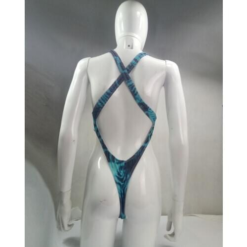 W7284 Womens Ladies Thong Bodysuit High Cut X Cross Back Camo Tiger Leopard Rainbow