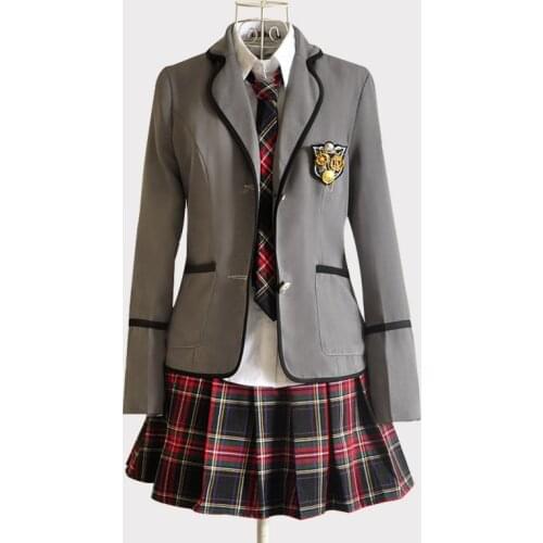 New models Girl Japanese School JK Uniform JCosplay Costume Black Red Plaid Skirt +Tops Coat Sets