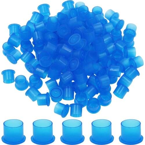 YUELONG 1000Pcs Blue Plastic Ink Caps Cups With Base Disposable Microblading Ink Cups Pigment Caps 11mm 14mm 17mm for Tattoo Ink