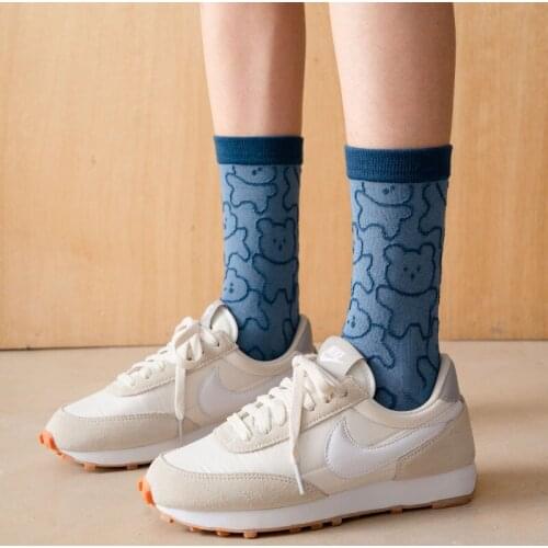 Socks Women Cute Kawai Cartoon Woman Combed Cotton Socks Girls Funny Bear Animal Pattern Prints Casual Sock Streetwear Soks Meia