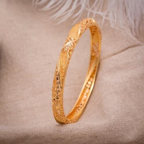 24K 1pcs Ethnic Gold Color Dubai Bangles Ethnic Wedding Luxury Bangles&Bracelet Women Girl Bride Cuff Dubai Bangles