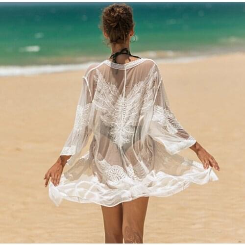 2021 Women Swimsuit Beach Cover Ups Female Beach Tunic Dress Robe De Plage Solid White Pareo Robe Plage Beach Dresses
