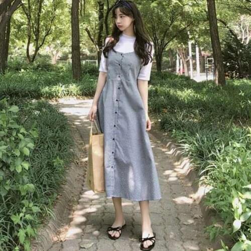2020 New Summer Dresses Square Collar Single Breasted Sleeveless Dress Women Korea Bow Backless Vestidos Tide U186