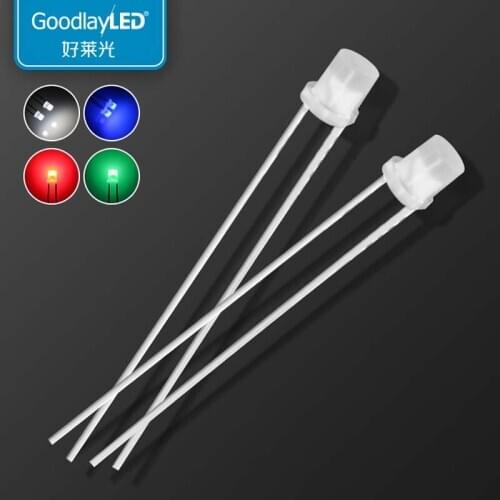 1000PCS 3mm flat head fog long foot high brightness white blue green redlight-emitting diode LED