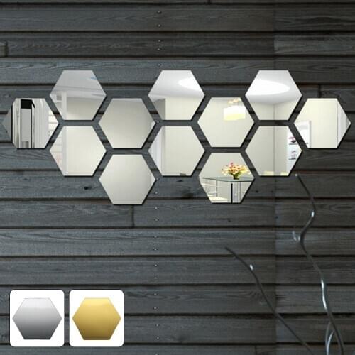 12/48pcs Hexagon Mirror Wall Stickers DIY Art Wall Decoration Living Room Beadroom Bathroom Home Decor Acrylic adesivo de parede