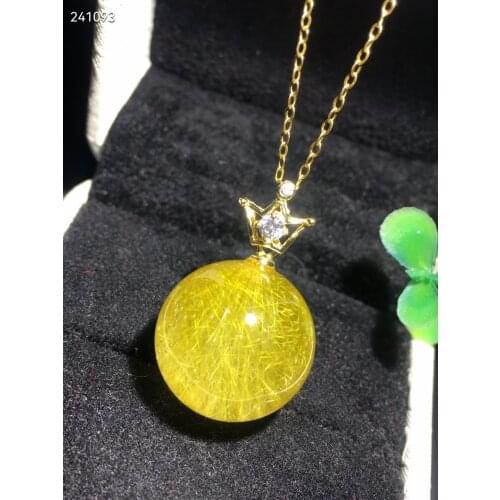 16mm Genuine Natural Gold Rutilated Quartz Pendant Brazil Wealthy Round Sphere Ball Men Women Jewelry AAAAAA