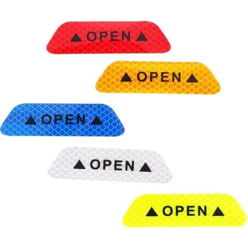 4pcs/set Car Door Stickers Safety Warning Reflective Signs OPEN Rainy And Foggy Reminder High Reflective Stickers
