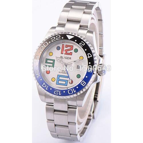 40mm BLIGER Wristwatches white dial Luminous Ceramic Bezel sapphire automatic mens watch