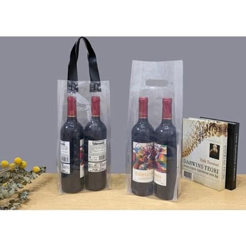 50pcs Transparent Wine Packing Bags Champange Carrier Single Double Juice Bottle Carrier Jar Xmas Gift Bags