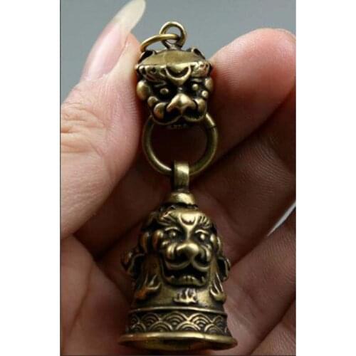 60MM Tibet Buddhism Small Curio Chinese Bronze Lovable Animal Unicorn Beast Bell Wealth Pendant