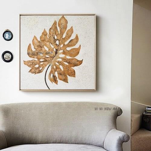 Handmade Abstract Oil Painting Large Size Canvas Wall Art Minimalist Decoration Golden Leaf Modern Living Room