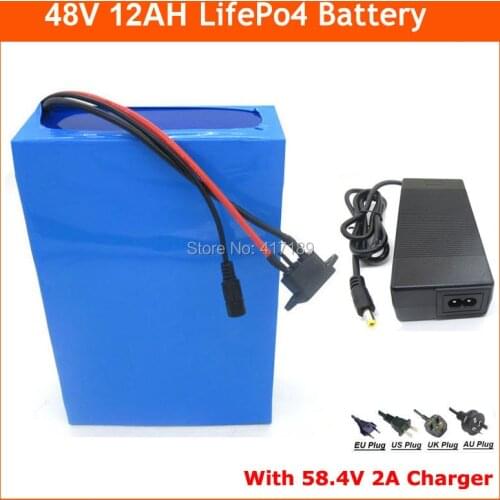 16S 48V 12AH LiFePO4 Battery Pack 500W 48V Electric Bike Bicycle Scooter batterie with PVC case 15A BMS 58.4V 2A charger