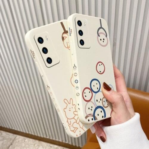 Rectangle Rabbit Pattern Phone Case For Huawei P40 P40Lite P40pro P30 P30Lite P20 Pro Mate 40 40Pro 30 20 Liquid Silicone Cover
