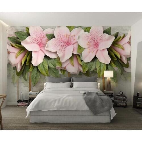 CJSIR Custom Photo Wallpaper Mural Wall Stick 3D Stereo Pink Flower Leaf Brick Wall TV Background Wall Papel De Parede Decor