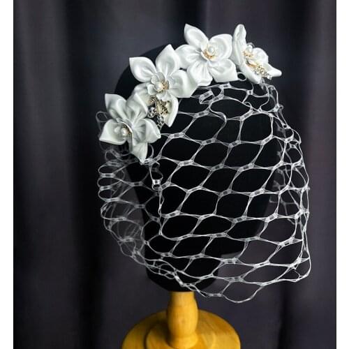 Floral Bridal Headband Veil Pearls Birdcage White Face Net Mask Hair Jewelry Accessories Veils Charming Wedding Fascinators