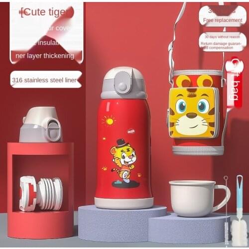 Childrens Thermos Mug with Straw Dual Purpose Primary School Student Special Kettle Kindergarten Baby Girl Water Cup