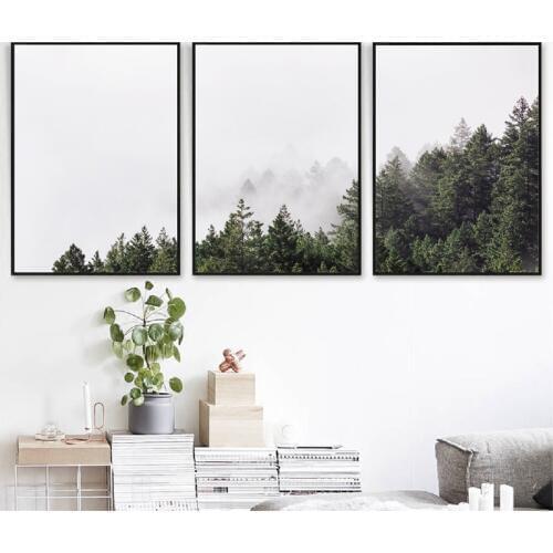 Forest Photography Posters Print Nordic Wall Art Canvas Painting Woodland Forest Fog Landscape Pictures Living Room Home Decor