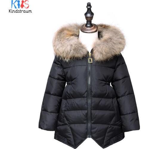 Kindstraum 2018 Winter Girls Thick Coton Coats Brand Children Solid Fur Hooded Wear Super Warm Parkas for Kids,RC1663