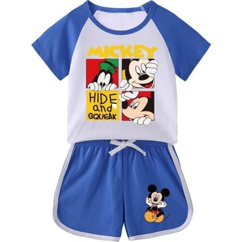 Summer Disney Minnie Mickey Mouse Boy Girl Clothes Set Cotton T-Shirt+Short Children Clothing Outfits Toddler Kids Casual Suits