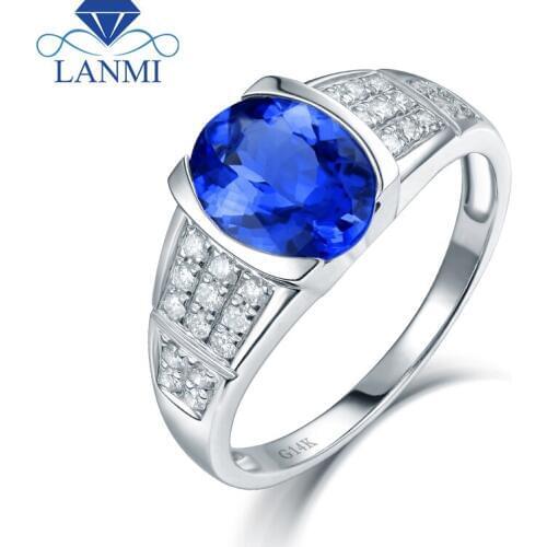 Beautiful Good Quality Tanzanite Ring Real 14K White Gold Shinning Diamond Fine Jewelry Wholesale for Wife Anniversary Gift