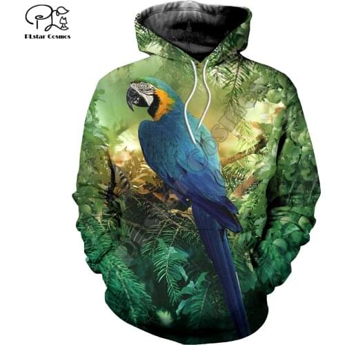 PLstar Cosmos Colorful Parrot 3D Printed Hoodies Casual Men/Women Zipper Hooded Funny Animal Unisex Brand Streetwear Apparel P9