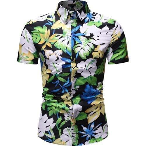 Summer Fashion Beach Hawaiian Shirt Men Short Slevee White Floral Print Tropical Aloha Shirts Mens Party Holiday Camisa Hawaiana