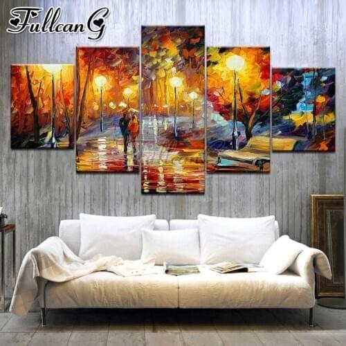 FULLCANG Romantic scenery couple at night diy 5 piece diamond painting full square/round drill mosaic embroidery sale FC2335