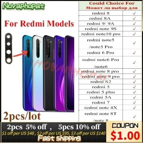 Novaphopat Real Camera Glass For Xiaomi Redmi Note 8T 8 8A 9 9A 9S 4X 5 5A 6 6A 7 S2 10 Pro Plus Back Rear Camera Glass Lens