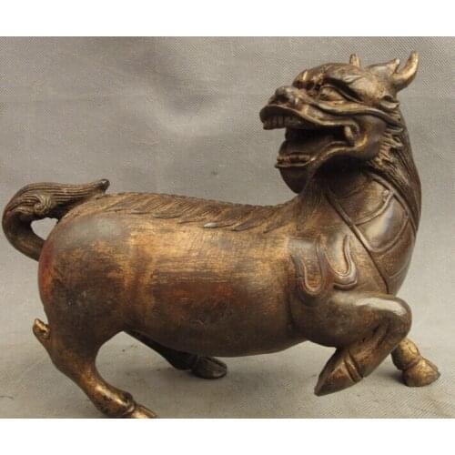 Song voge gem S2744 9" China Classic Bronze Royal Palace Guardian Dragon Kylin Unicorn Beast Statue