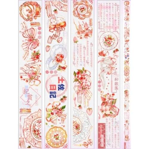 Lovely Red Flower Clear PET Tape for Card Making Bullet Journal DIY Scrapbooking Label Sticker