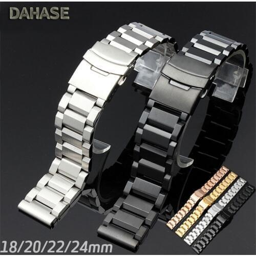 Watch Band 18mm 20mm 22mm 24mm Bracelet Double Insurance Metal Buckle Replacement Watch Strap Sliver Stainless Steel Wristband