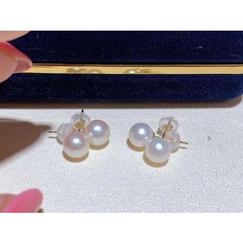 D327 Pearl Earrings Fine Jewelry Solid 18K Gold Natural 6-7mm Japan Origin Round Akoya Ocean Sea White Pearl Stud Earrings