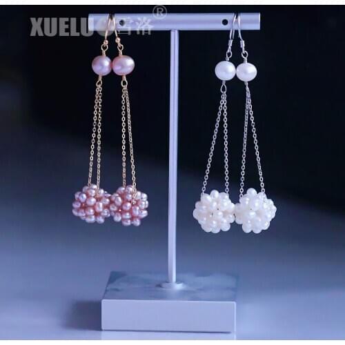XUELUO Fashion 100% handmade Ball Long Line Genuine Natural Cultured Freshwater Pearl Earrings for lady