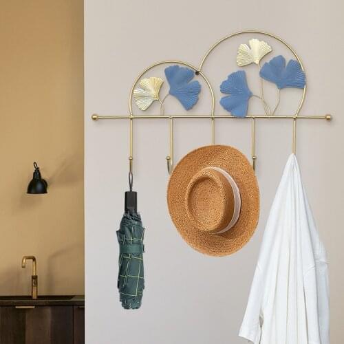 Blue Gold Ginkgo Leaf Hook Nordic Ins Light Luxury Entrance Porch Storage Wall Hanging Home Coat And Hat Key Hook Rack Decor
