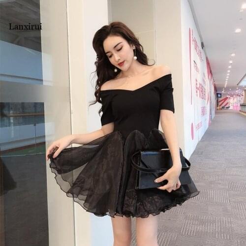 Slash nesk fashion brand sexy Womens Clothing party black dress summer vestidos robe femme mesh ball Gown Dresses black new