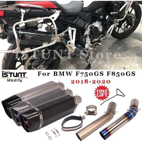 Slip On For BMW F750GS F850GS 2018 2019 2020 Motorcycle Exhaust Modified Titanium Alloy Middle Link Pipe Double hole Muffler
