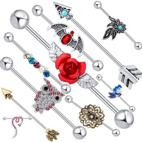 TIANCIFBYJS 2pc Stainless steel 38mm Long Industrial Barbell Arrow Ear Stud Body Piercing Ear Cartilage Straight Bar Helix Kits