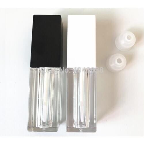 Lip Gloss Tubes 5ML Empty Square Lipgloss Packaging Container Refillable Bottles Black Cap White Lid Liquid Lipstick Container