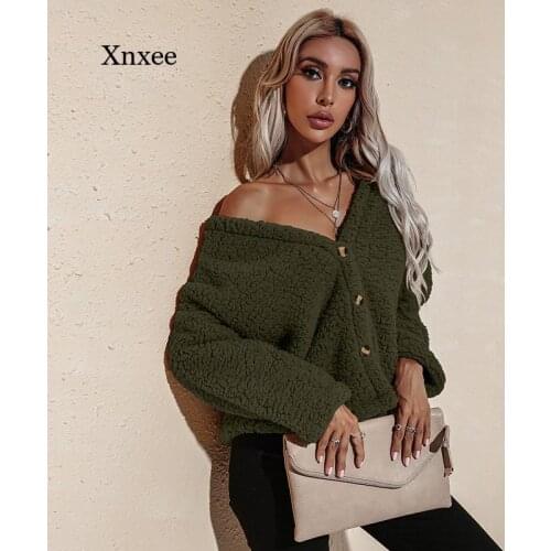 2021 Warm Crop Tops Winter Women Coat Fashion Casual V-Neck Long Sleeve Blouse Fashion Plush Jacket Women Hoodie Sweatshirt