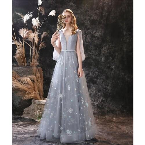 Unique Design Sleeves Lace Evening Dress Pretty Dandelion Pattern Long Prom Gown Vestidos De Festa