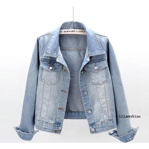 2020 Spring Autumn Korean Womens Short Denim Jacket Classic Casual Long Sleeve Solid Color Jeans Jacket Female Basic Coat Z428