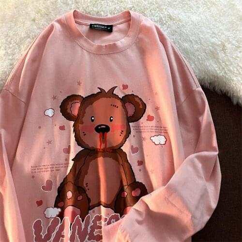 Streetwear Bear Cartoon Letter Printing Sweatshirt Anime Hoodie 2021 Womens Winter Tops Fashion Teens Clothes Harajuku Pullovers
