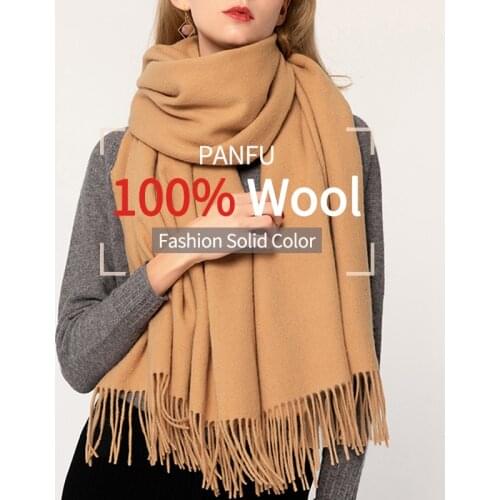 Russia 100% Pure Wool Scarf Women Thicken Warm Echarpe Wraps Ladies Foulard Femme Winter Solid Camel Merino Fine Wool Scarves