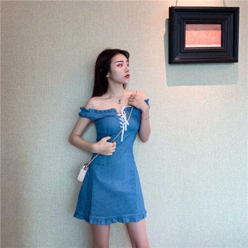 2021 Womens Summer Kawaii Lovely Dresses Ins Ruffled Cross Straps Collar Dress Female Sweet Harajuku Punk Clothes For Women