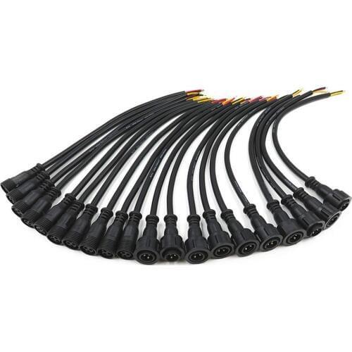 10 Pairs 3 Core-30cm Long Black Pigtail Male and Female Waterproof IP65 13.5mm Connector for LED Smart Pixel Lights