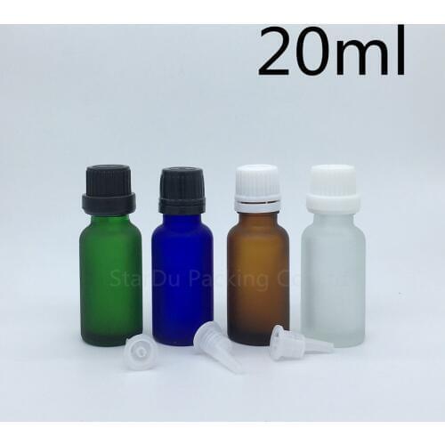 Travel bottle 20ml Green blue amber transparent frosted Glass Bottle, Vials Essential Oil Bottle with tamper evident cap 10pcs